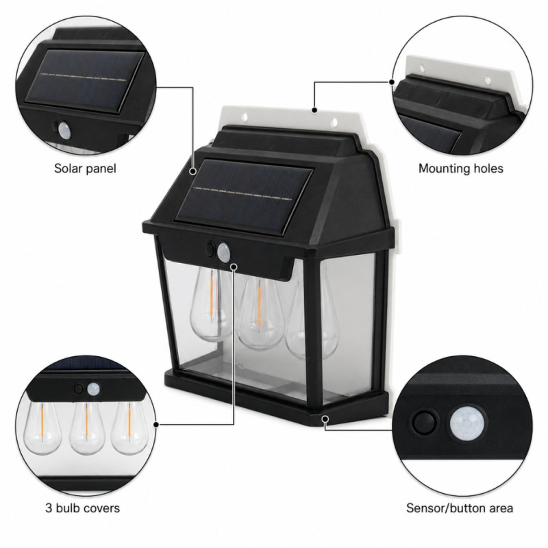 Solar Interaction Wall Lamp – Black (3bulb)