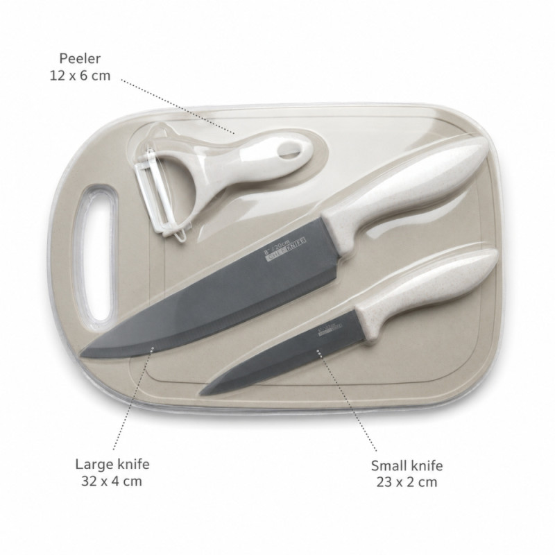 Cutting Board with Knives – Beige (Compact)