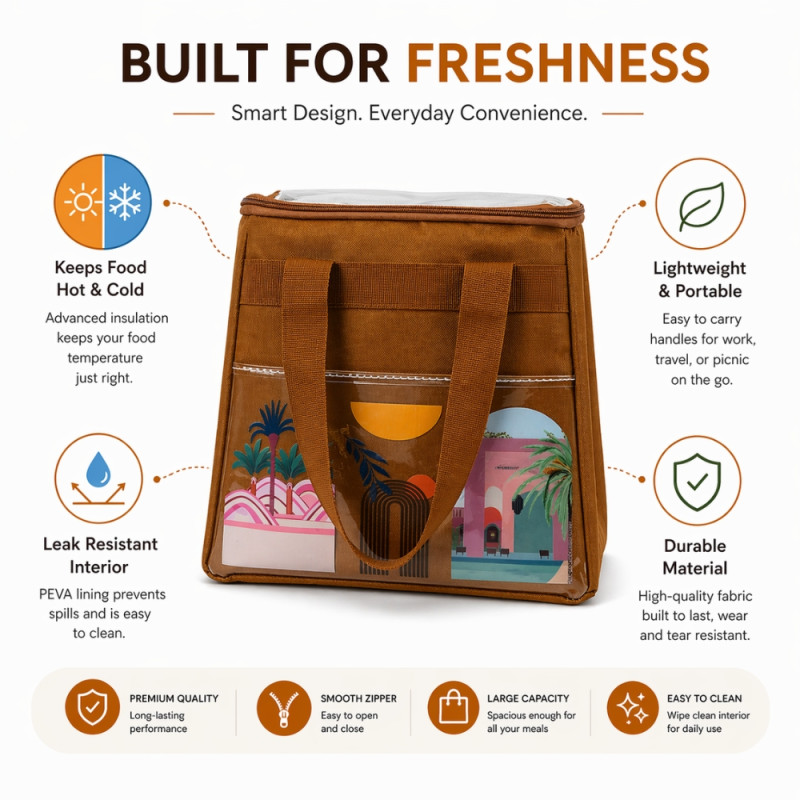Insulated Medium Thermal Lunch Bag – Classic Earthy Brown
