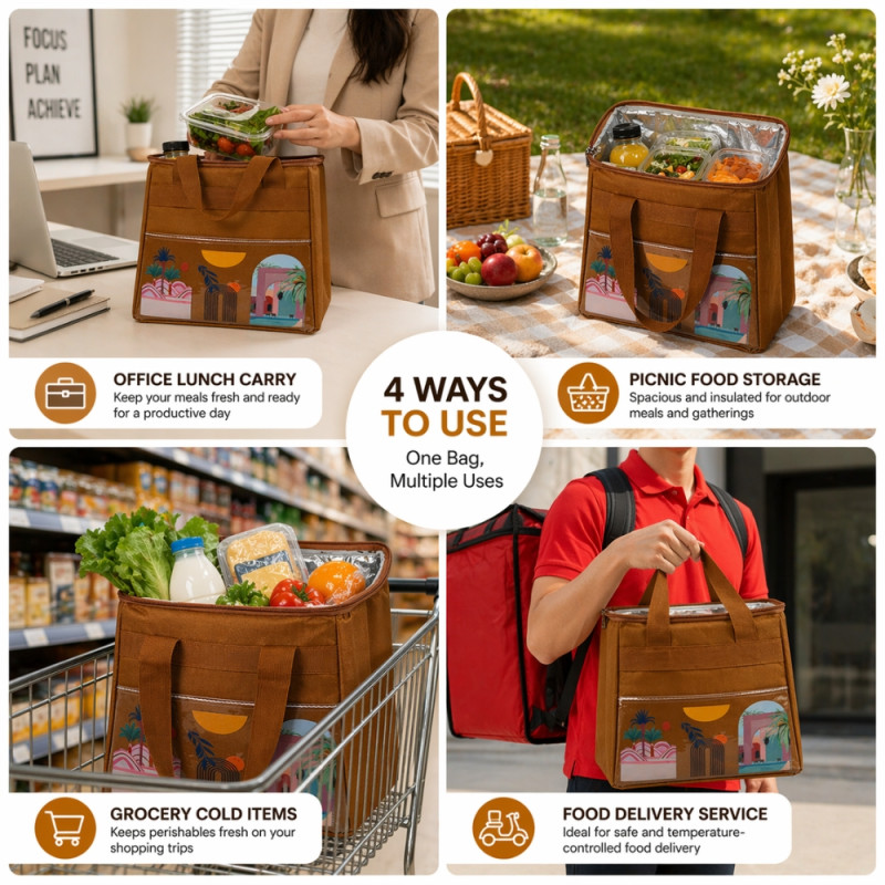 Insulated Medium Thermal Lunch Bag – Classic Earthy Brown