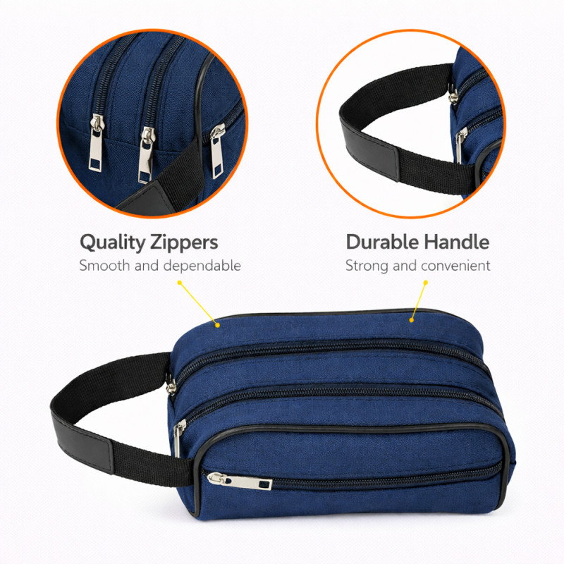 Men’s Personalized Travel Toiletry Kit & Shaving Organizer – Navy Blue (20cm)