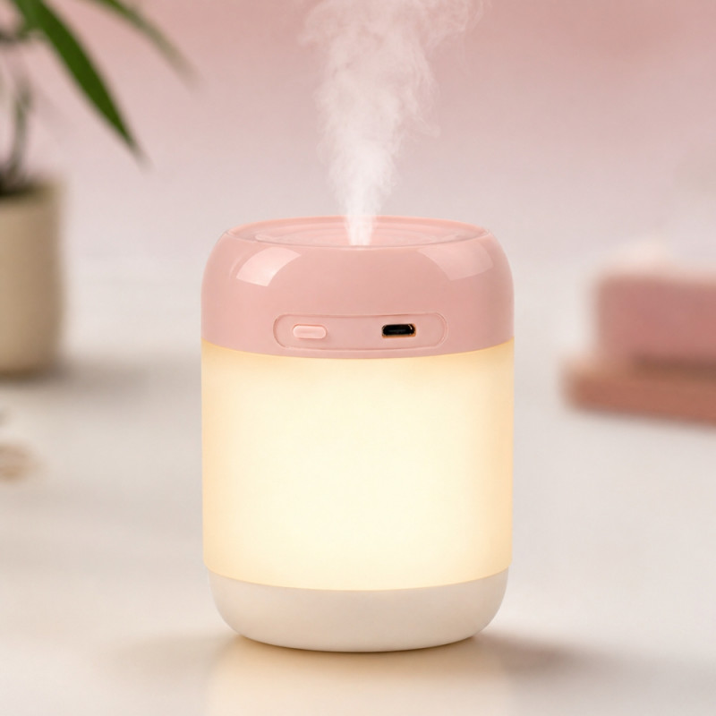 Professional Portable Mini USB Aroma Diffuser & Humidifier – White & Light Pink (10.5cm)