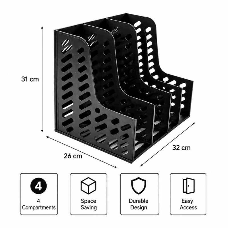 Sturdy Build Document Storage Basket Designed for Organization & Professional Use – Black (H-31, W-26, L-32 CM)