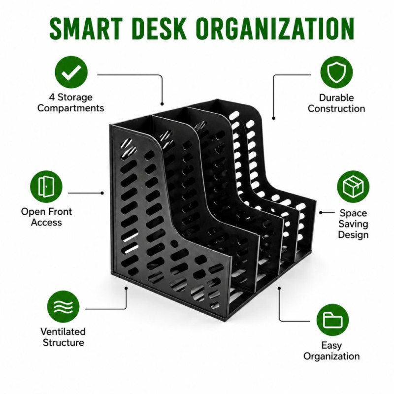 Sturdy Build Document Storage Basket Designed for Organization & Professional Use – Black (H-31, W-26, L-32 CM)