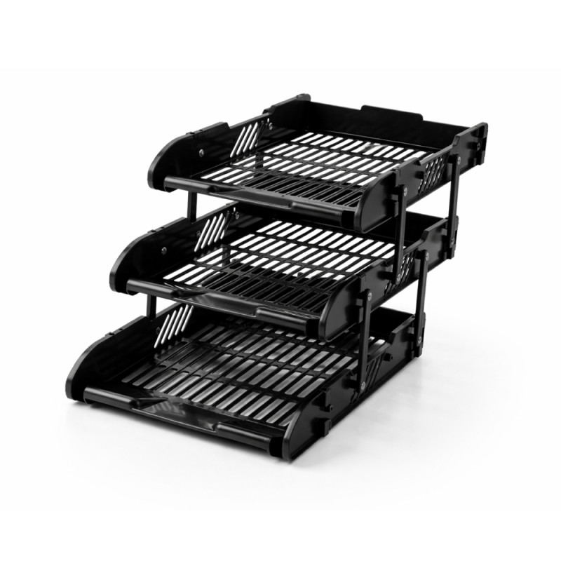 3-Tier Plastic Desktop File Tray for A4 and Letter-Sized Documents – Black