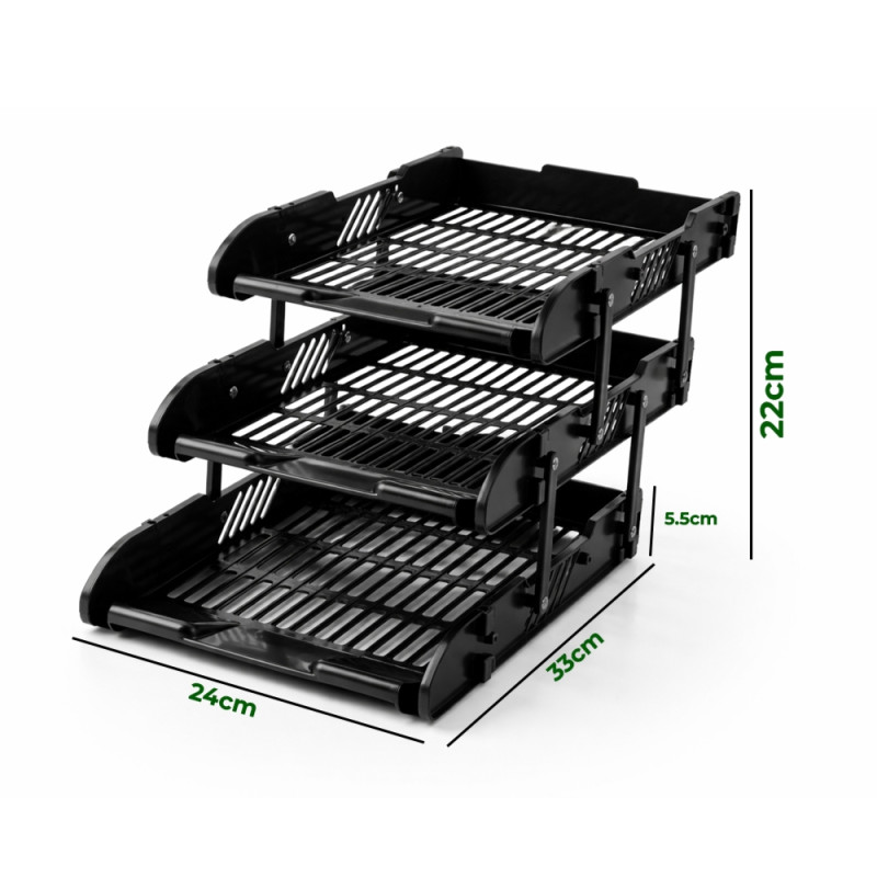 3-Tier Plastic Desktop File Tray for A4 and Letter-Sized Documents – Black