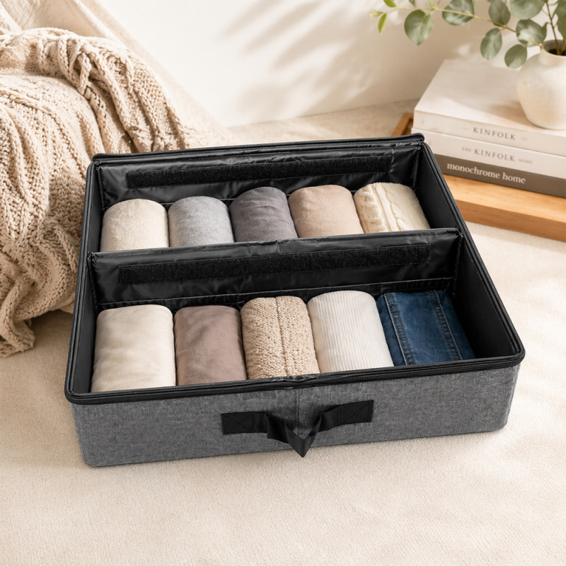Professional Underbed Storage Organizer – Gray Linen &amp; Clothing Container (70cm)