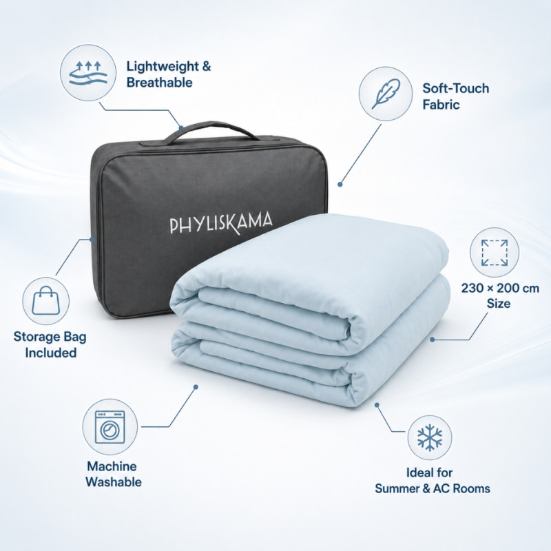 Phyliskama Lightweight Soft-Touch Cooling Blanket for Summer & Air-Conditioned Rooms – 200 x 230cm – Aqua