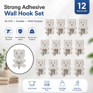 Bear-Shaped Stainless Steel Wall Hook – Self-Adhesive – 5x4cm