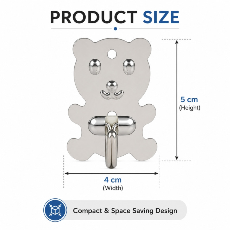 Bear-Shaped Stainless Steel Wall Hook – Self-Adhesive – 5x4cm