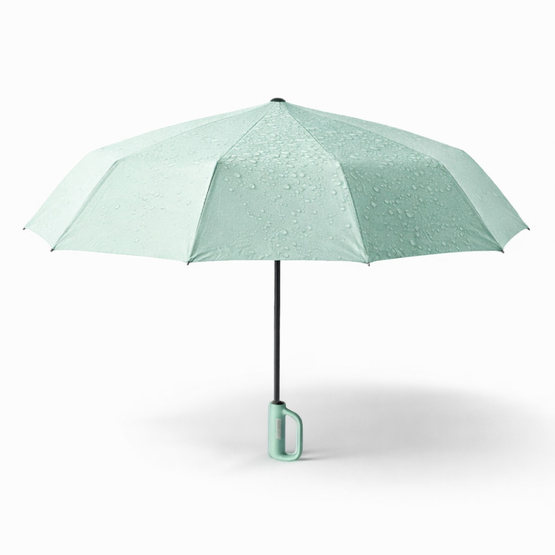 Compact Foldable Umbrella with Light Green Canopy and Unique D-Shaped Handle – Sea Green