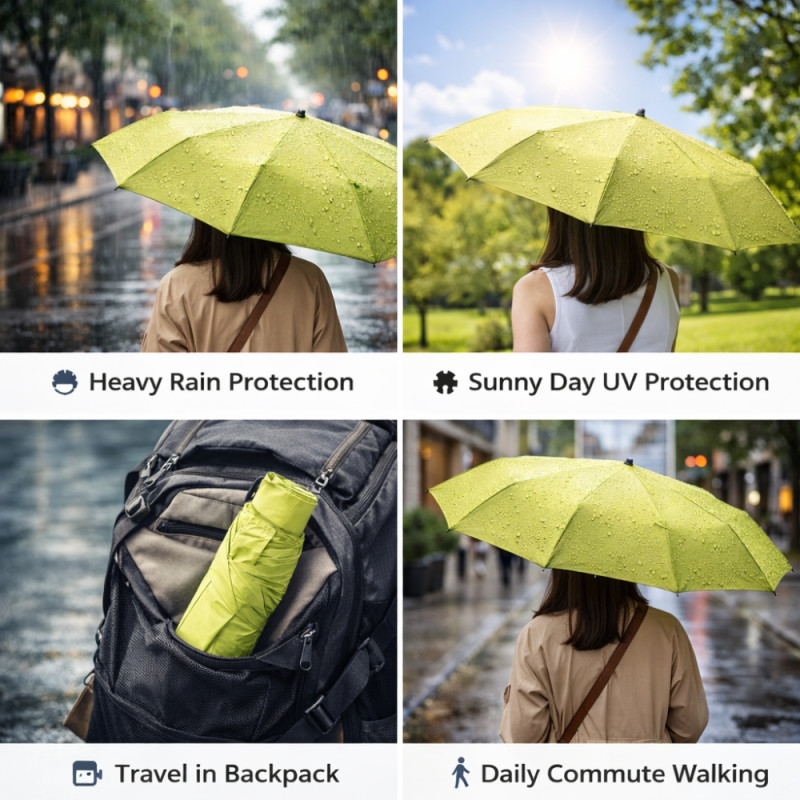 Compact Travel Folding Portable Umbrella – Olive Green (100x64cm)