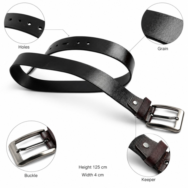 Elegant Black Leather Belt with Buckle