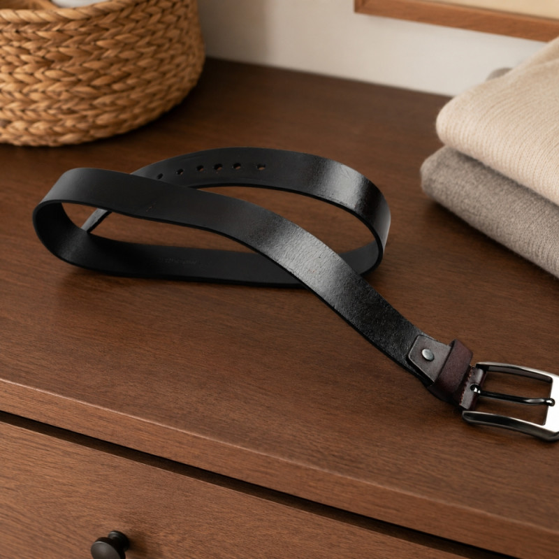 Elegant Black Leather Belt with Buckle