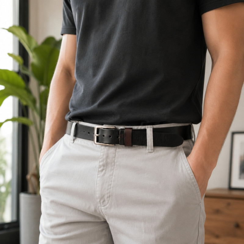 Elegant Black Leather Belt with Buckle
