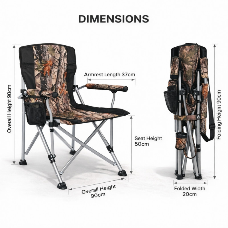 Trade Kite Camouflage Foldable Camping Chair – Integrated Cup Holder & Storage