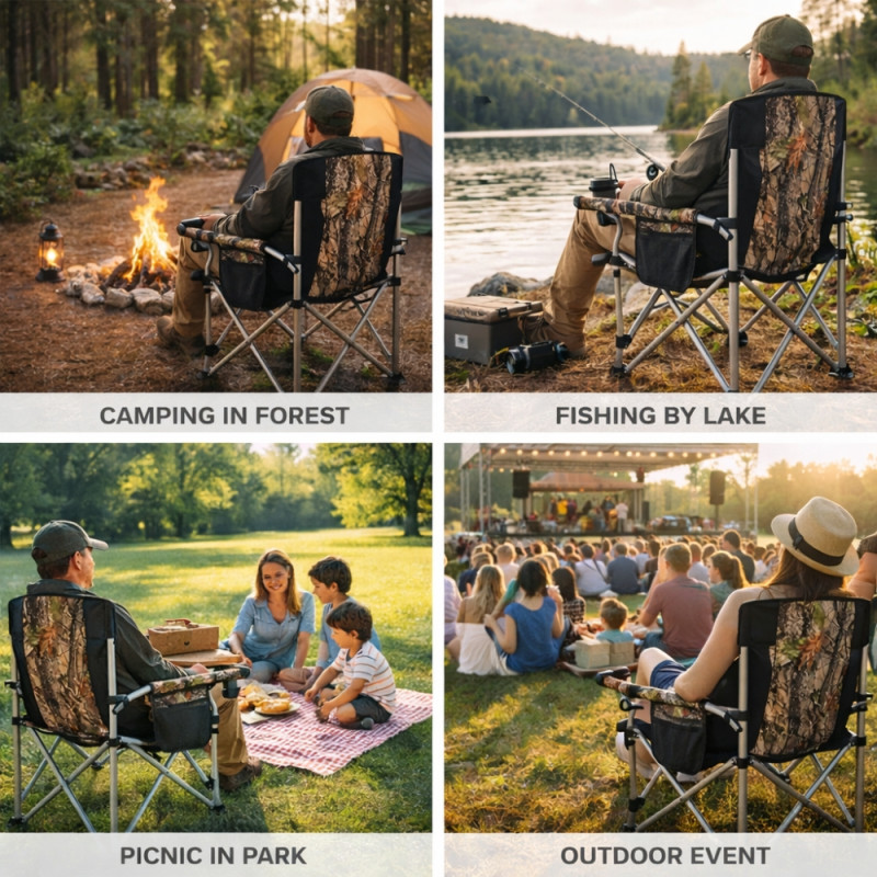 Trade Kite Camouflage Foldable Camping Chair – Integrated Cup Holder & Storage