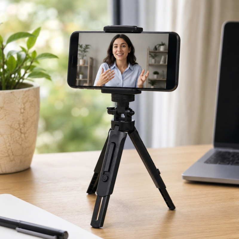 Bright Find Mobile Tripod Designed for Hands-Free Convenience & Safety – Black (H-17cm)