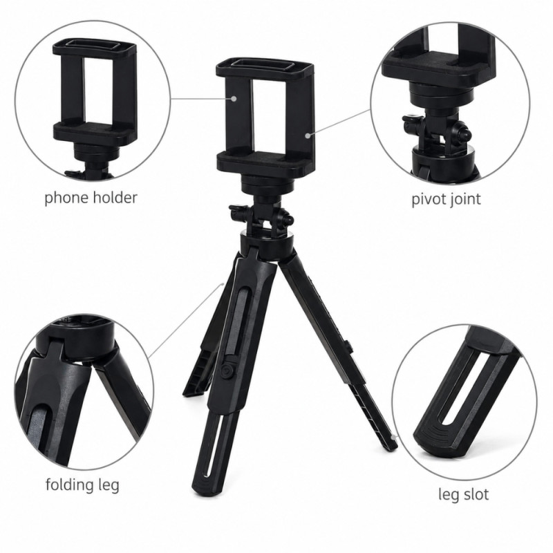Bright Find Mobile Tripod Designed for Hands-Free Convenience & Safety – Black (H-17cm)