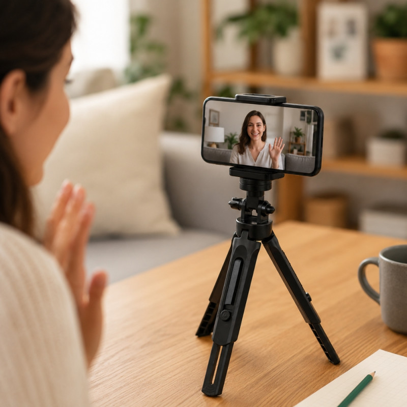 Bright Find Mobile Tripod Designed for Hands-Free Convenience & Safety – Black (H-17cm)