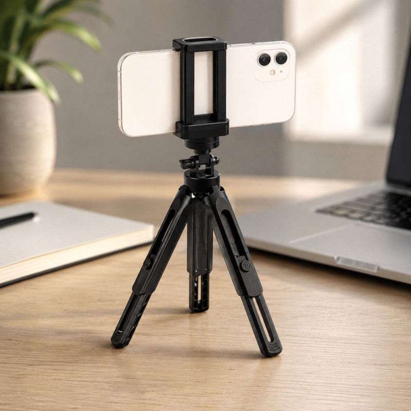 Bright Find Mobile Tripod Designed for Hands-Free Convenience & Safety – Black (H-17cm)