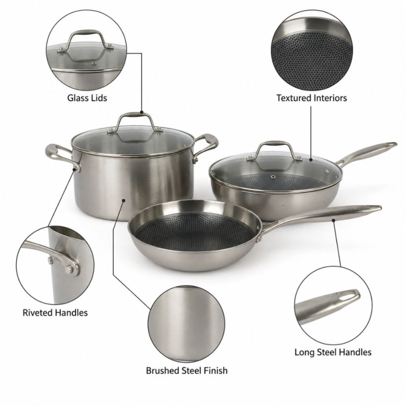 Elegant/Modern Stainless Steel Cookware Set – Silver (4-piece)
