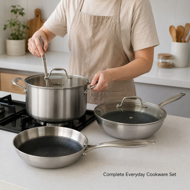Elegant/Modern Stainless Steel Cookware Set – Silver (4-piece)