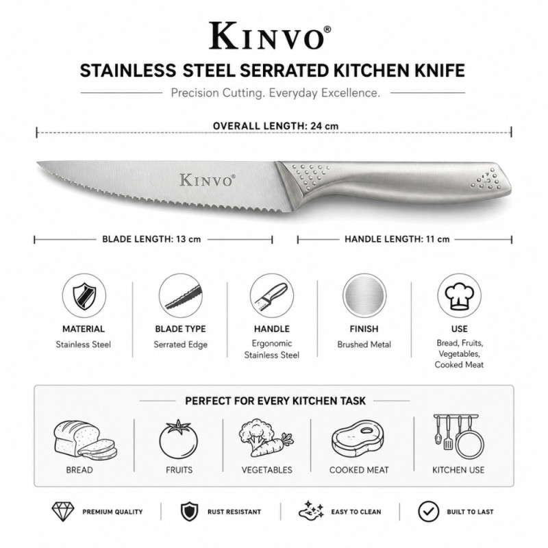 Superior Touch Kitchen Knife Designed for Precision Cutting &amp; Crafting – Silver (W-24cm)