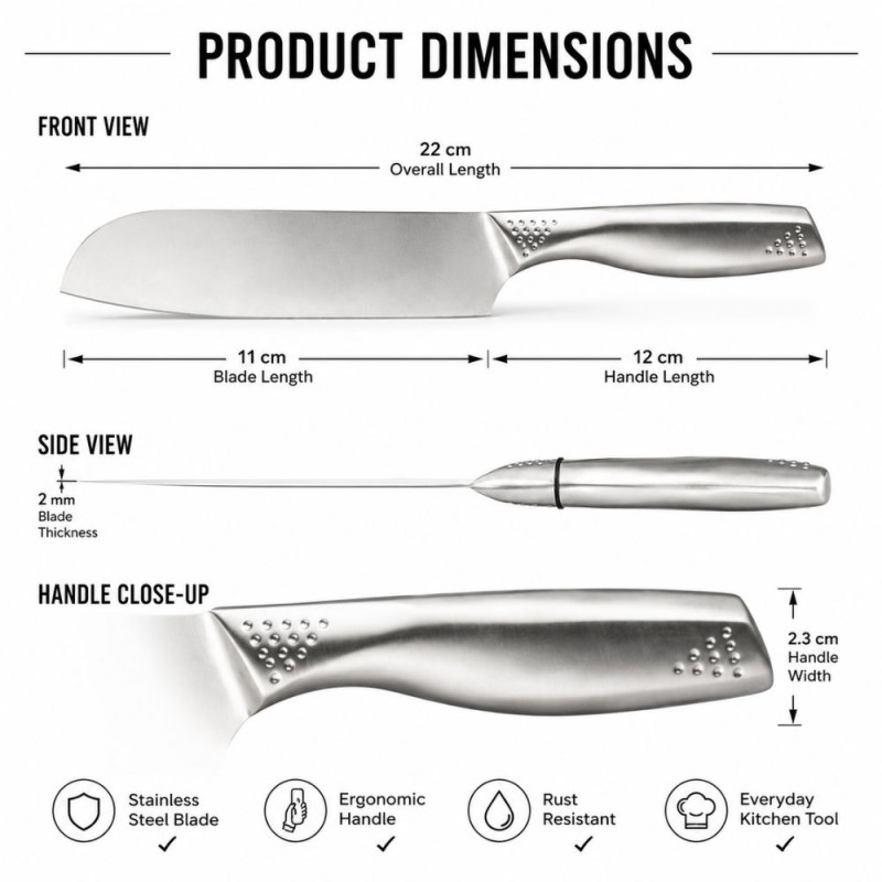 Essential Knife – Silver Premium Quality (22 x 2.3 cm)