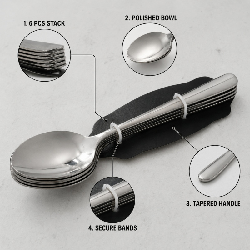 Stainless Steel Dessert Spoons - 6pcs