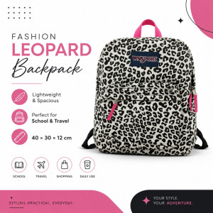 Rhyming Superbreak leopard print backpack with pink accents – Black & White (40 x 30 x 12cm) Rhyming Superbreak leopard print backpack with pink accents – Black & White (40 x 30 x 12cm)