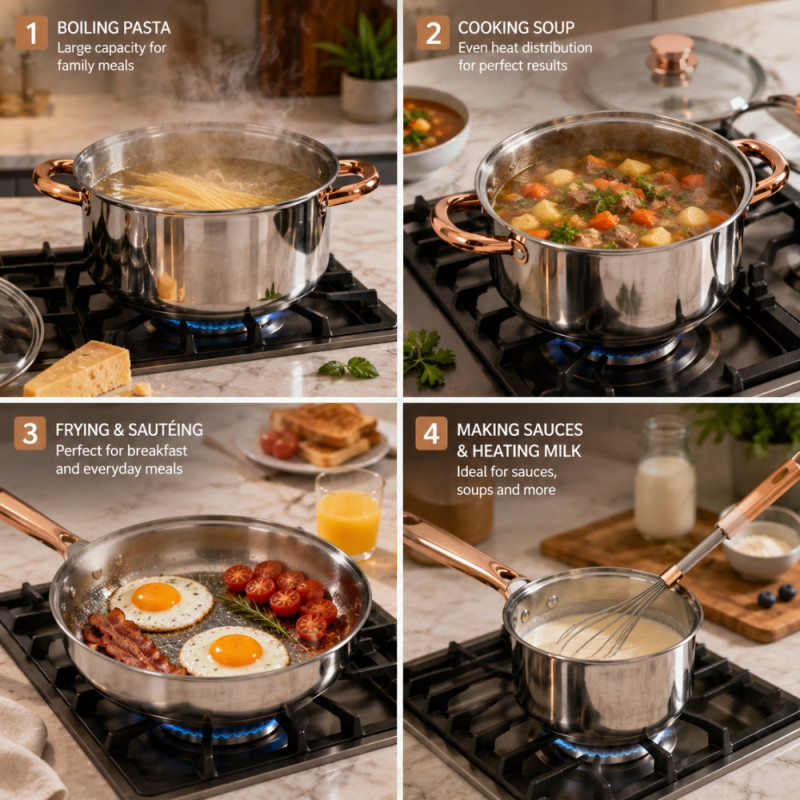 10-Piece Premium Stainless Steel Cookware Set with Rose Gold Handles and Lids – Silver