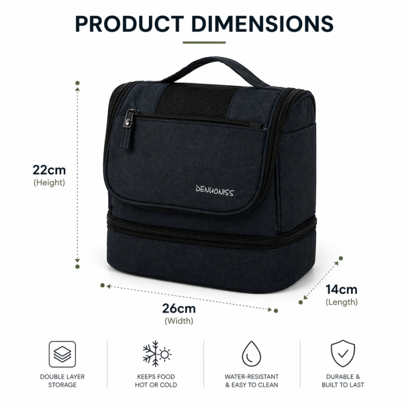 Compact Hanging Travel Toiletry Bag – Stealth Black (22cm)