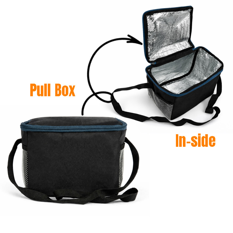 Insulated Portable Thermal Lunch Bag With Adjustable Shoulder Strap Black