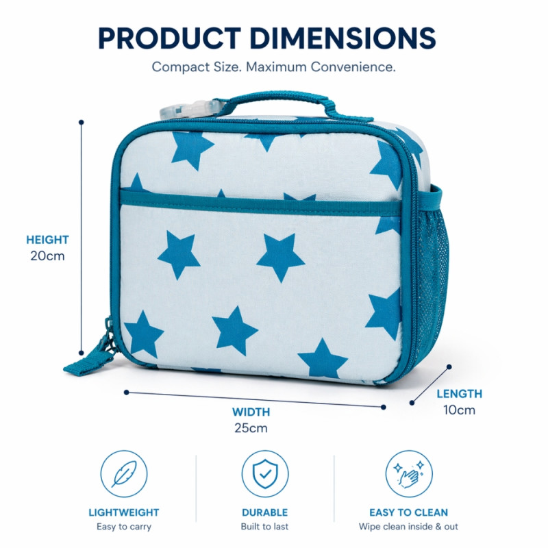 Kids' Classic Star-Print Lunch Bag – Blue & Light Blue (25cm)