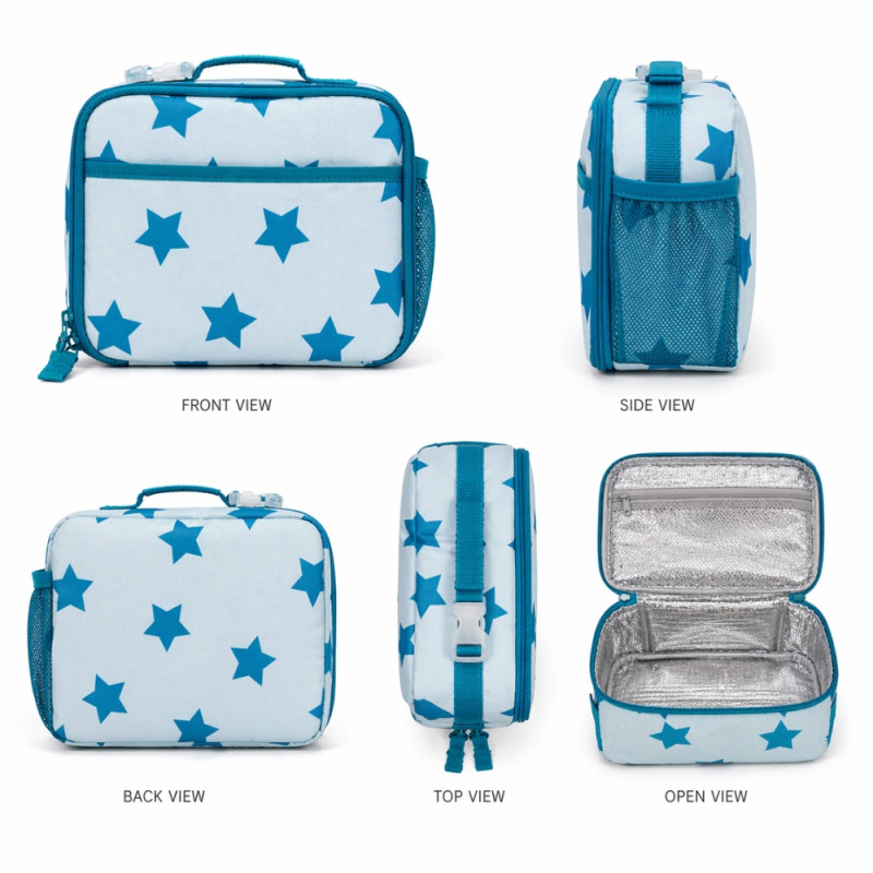 Kids' Classic Star-Print Lunch Bag – Blue & Light Blue (25cm)