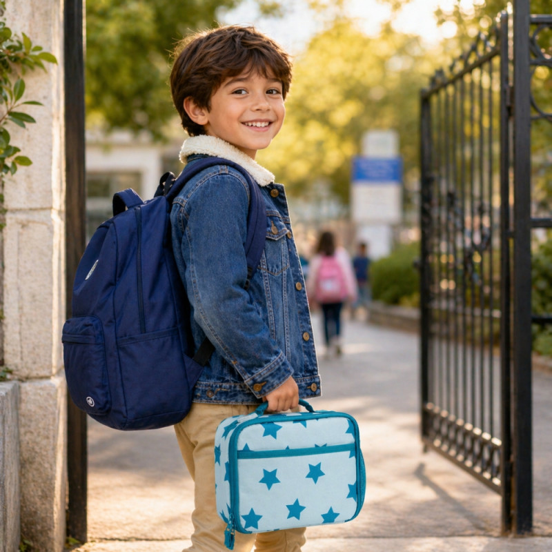 Kids' Classic Star-Print Lunch Bag – Blue & Light Blue (25cm)