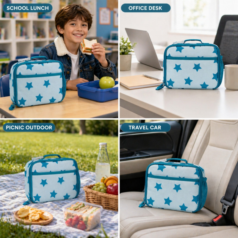 Kids' Classic Star-Print Lunch Bag – Blue & Light Blue (25cm)