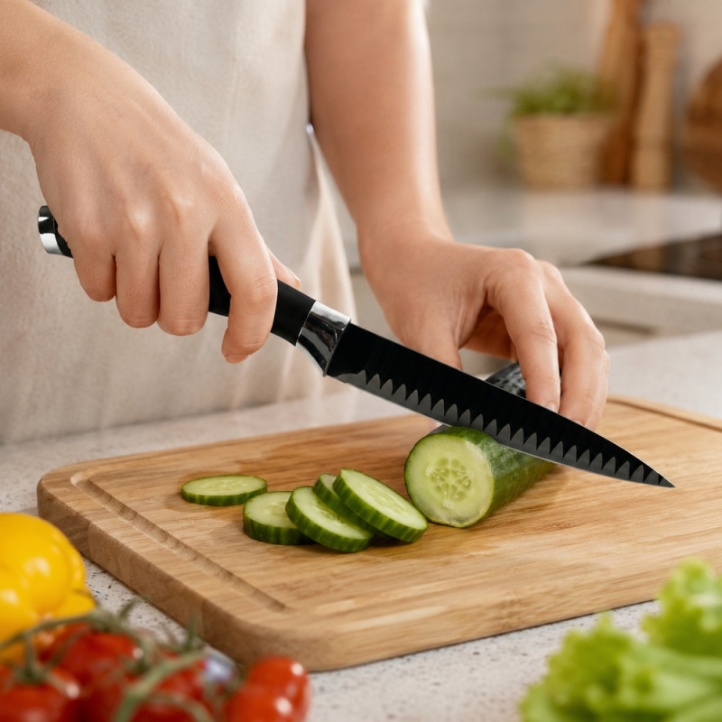 Lustrous Comfort Kitchen Knife Designed for Everyday Cooking &amp; Kitchen Excellence – Black (H-25cm)