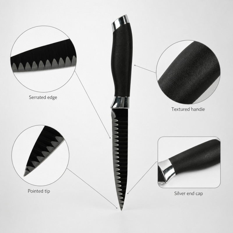 Lustrous Comfort Kitchen Knife Designed for Everyday Cooking &amp; Kitchen Excellence – Black (H-25cm)