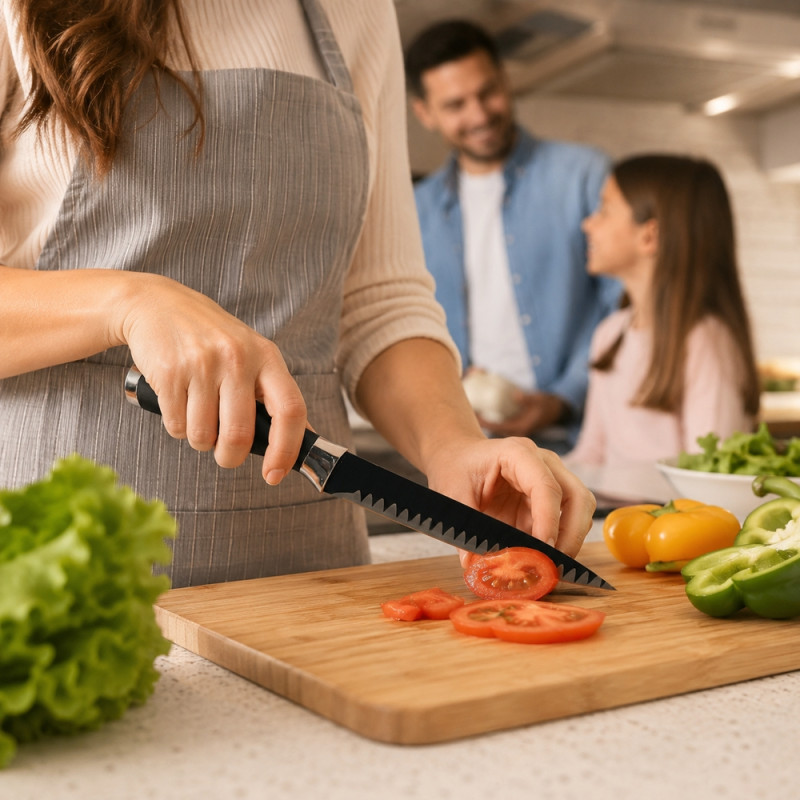 Lustrous Comfort Kitchen Knife Designed for Everyday Cooking &amp; Kitchen Excellence – Black (H-25cm)