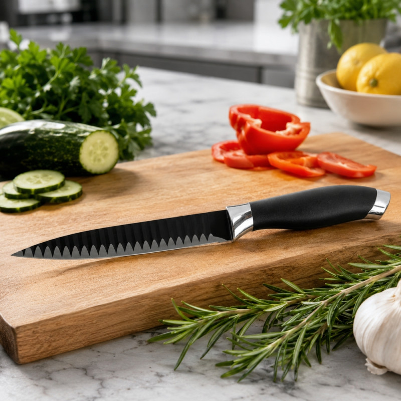 Lustrous Comfort Kitchen Knife Designed for Everyday Cooking &amp; Kitchen Excellence – Black (H-25cm)
