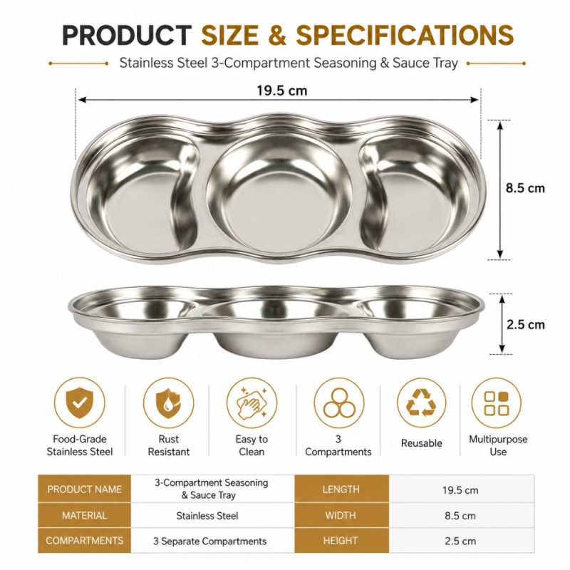 Elegant Touch Seasoning Pan Designed for Everyday Cooking &amp; Kitchen Excellence – Silver (H-8.5cm X W-20cm)