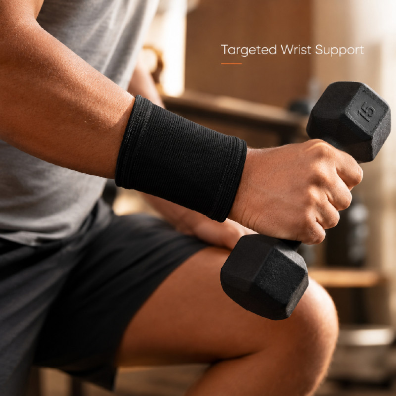 Black Polyester Compression Wrist Support Band for Fitness or Daily Use