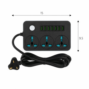 Carbon Grade Power Strip Designed for Convenient Power & Connectivity – Black (H-9.5, W-15 CM)