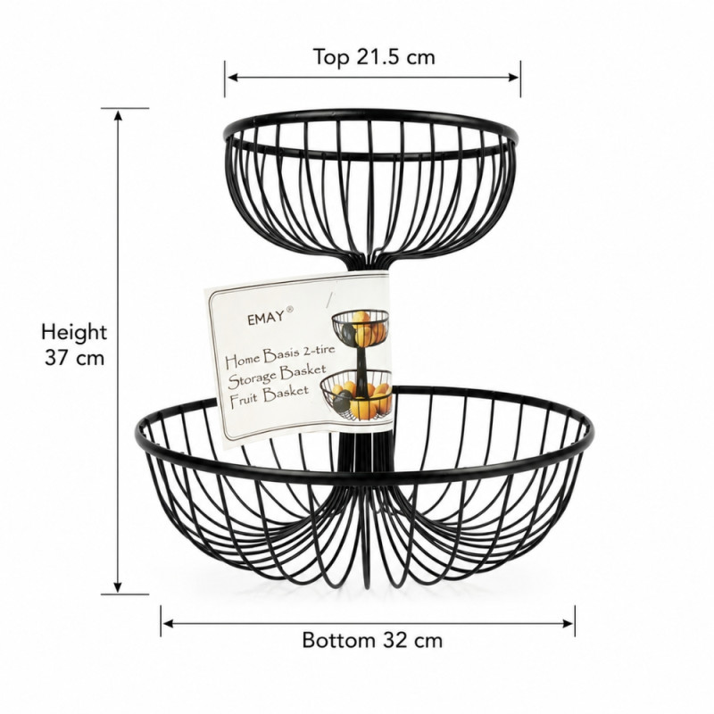 Trusted Ease Fruit Basket Designed for Fresh Storage &amp; Kitchen Display – Black (H-37cm X W-32cm)