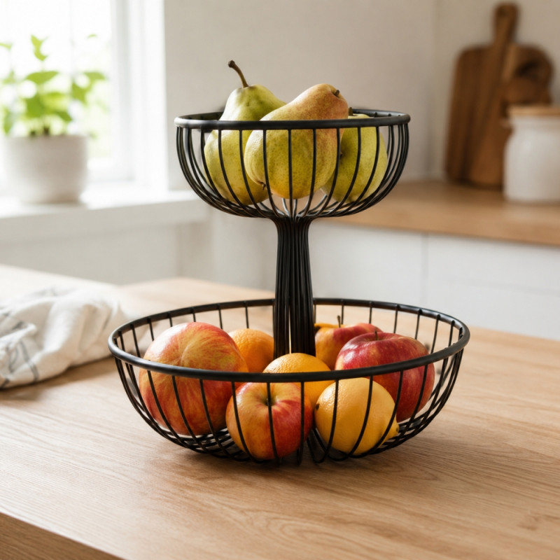 Trusted Ease Fruit Basket Designed for Fresh Storage &amp; Kitchen Display – Black (H-37cm X W-32cm)