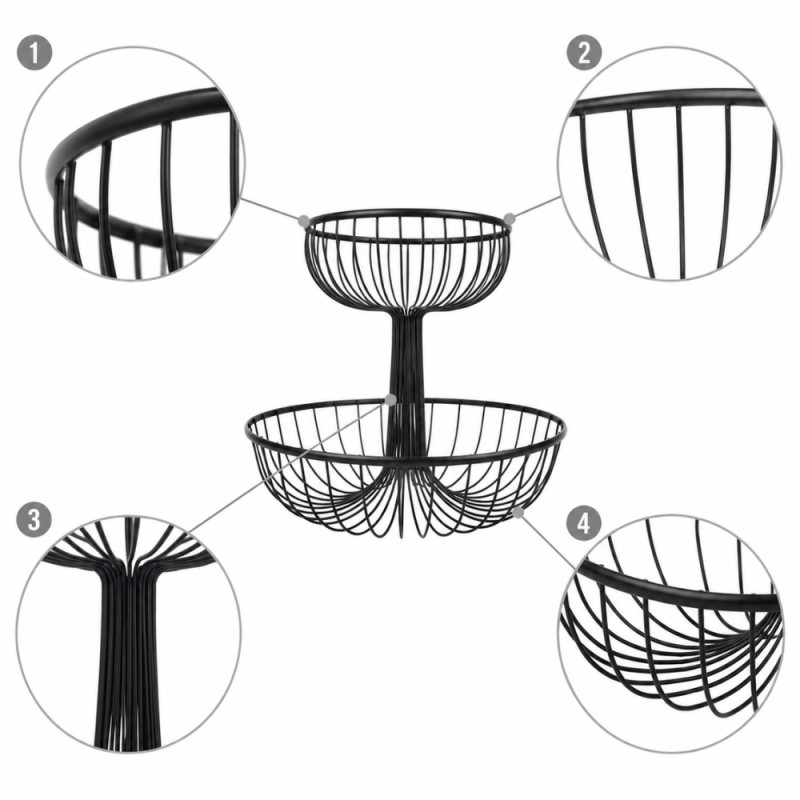 Trusted Ease Fruit Basket Designed for Fresh Storage &amp; Kitchen Display – Black (H-37cm X W-32cm)