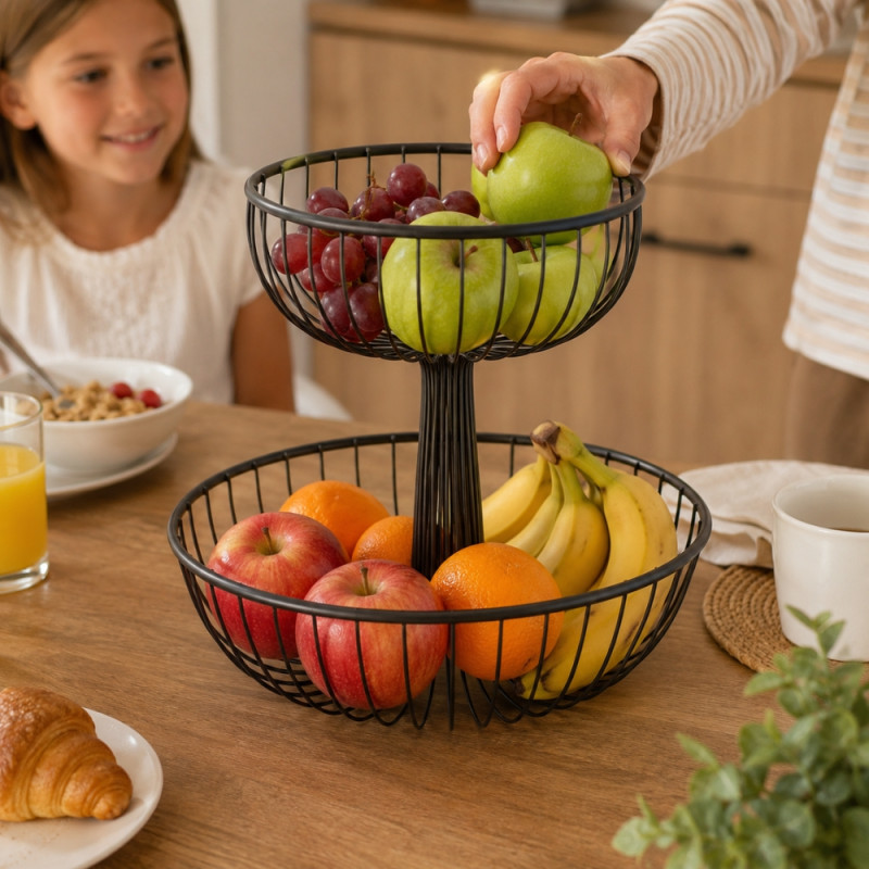 Trusted Ease Fruit Basket Designed for Fresh Storage &amp; Kitchen Display – Black (H-37cm X W-32cm)