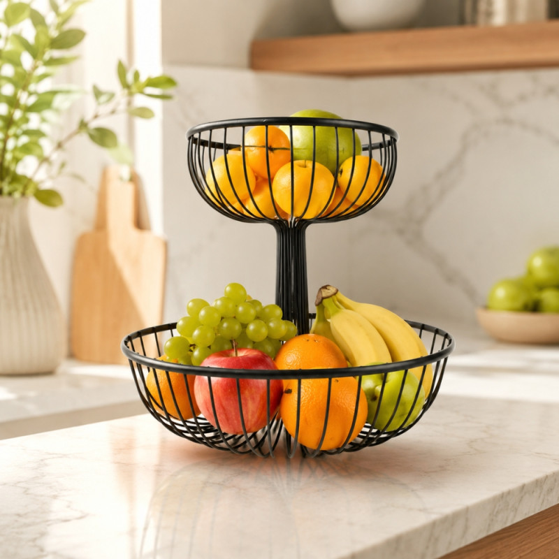 Trusted Ease Fruit Basket Designed for Fresh Storage &amp; Kitchen Display – Black (H-37cm X W-32cm)